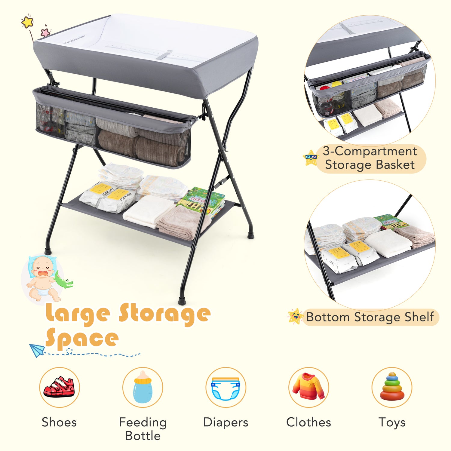 Baby Storage Folding Diaper Changing Table-Black