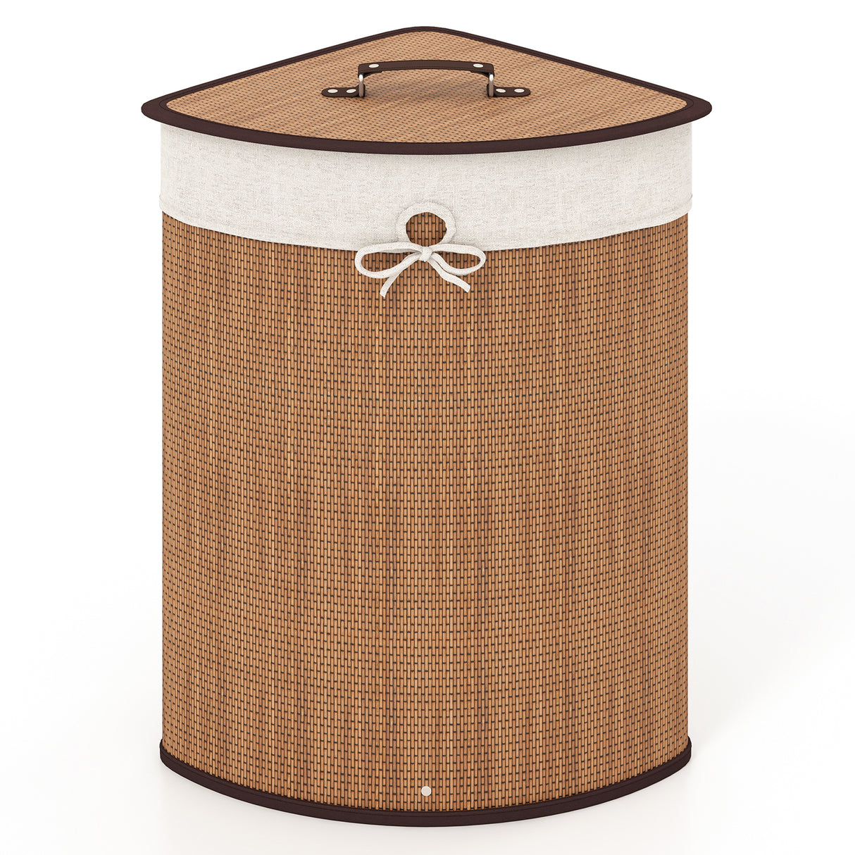 Bamboo Laundry Hamper Basket with Lid and Removable Liner Bag-Yellow