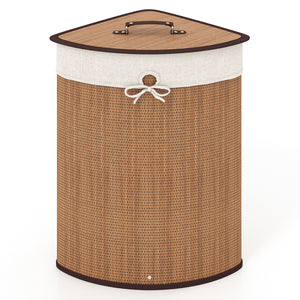 Bamboo Laundry Hamper Basket with Lid and Removable Liner Bag-Yellow