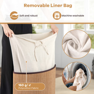 Bamboo Laundry Hamper Basket with Lid and Removable Liner Bag-Yellow