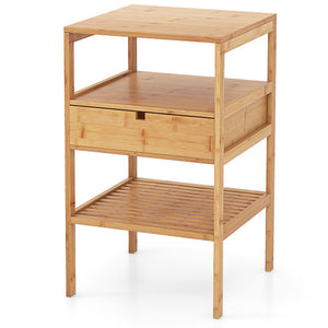 Bamboo Nightstand with Storage Drawer and Slatted Shelf-1 Piece