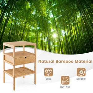 Bamboo Nightstand with Storage Drawer and Slatted Shelf-1 Piece
