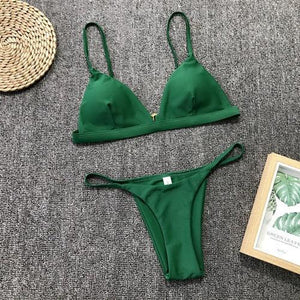 Bandage Bikini Swimwear Women's Bikini Swimsuit Ribbed Tie Side Bathing Suit Scrunch Butt String Thong Bikini Set