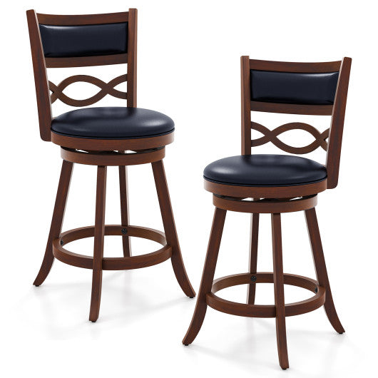 Bar Stools Set of 2 with Rubber Wood Frame and Faux Leather Upholstered Seat-24 Inch
