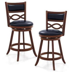 Bar Stools Set of 2 with Rubber Wood Frame and Faux Leather Upholstered Seat-24 Inch