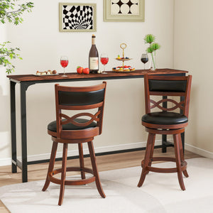 Bar Stools Set of 2 with Rubber Wood Frame and Faux Leather Upholstered Seat-24 Inch