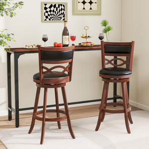 Bar Stools Set of 2 with Rubber Wood Frame and Faux Leather Upholstered Seat-29 Inch