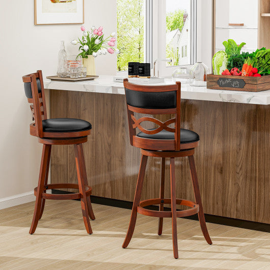 Bar Stools Set of 2 with Rubber Wood Frame and Faux Leather Upholstered Seat-29 Inch