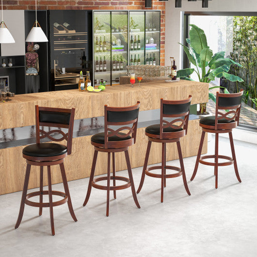 Bar Stools Set of 2 with Rubber Wood Frame and Faux Leather Upholstered Seat-29 Inch