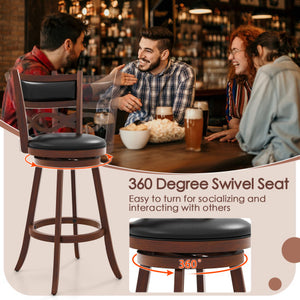 Bar Stools Set of 2 with Rubber Wood Frame and Faux Leather Upholstered Seat-29 Inch