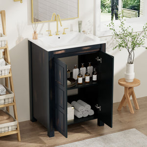 Vintage Style Small Bathroom Vanity Combo With Ceramic Sink, 2 Soft-Close Doors - Espresso by Couch.com