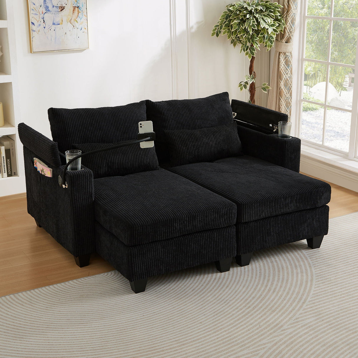 Convertible Chaise Lounge Sofa Chair With USB Ports, Cup Holders, Phone Holder And Storage by Couch.com