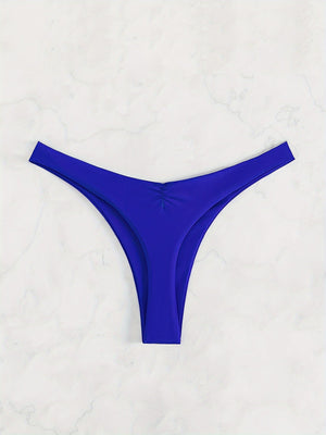 New Bikini Solid Color Cheeky Ruched Thong Bikini Bottoms for Women – High Stretch Polyamide Swim Briefs with Flattering Fit – Casual Swimwear Essential for Beach Pool and Summer Vacation