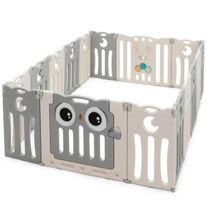 16-Panel Baby Activity Center Play Yard with Lock Door -Beige