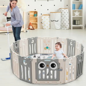 16-Panel Baby Activity Center Play Yard with Lock Door -Beige