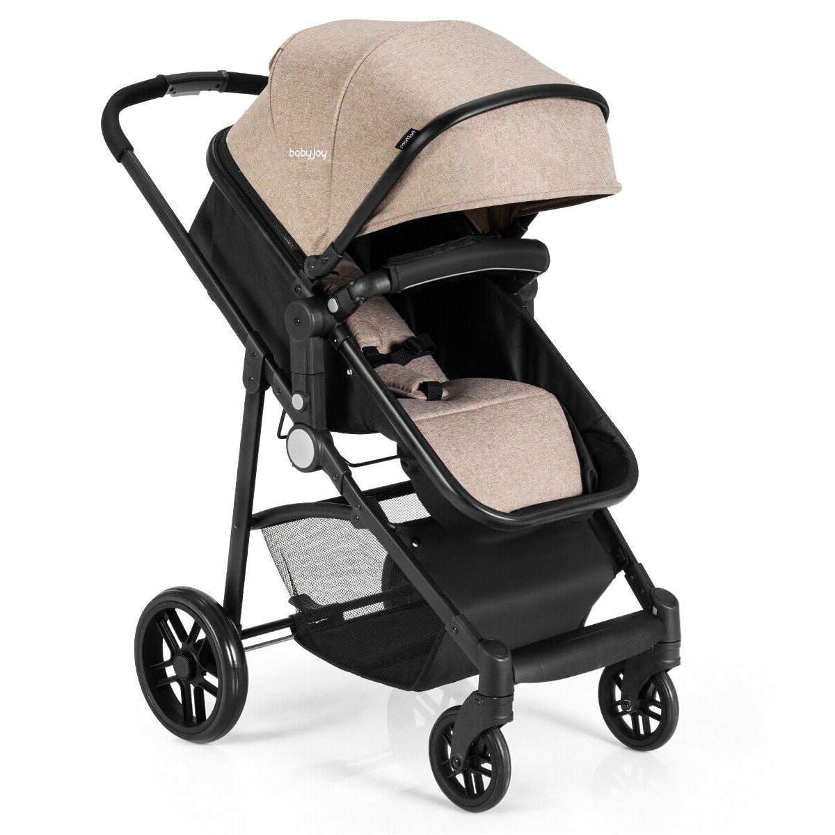 2-in-1 Foldable Pushchair Newborn Infant Baby Stroller-Black