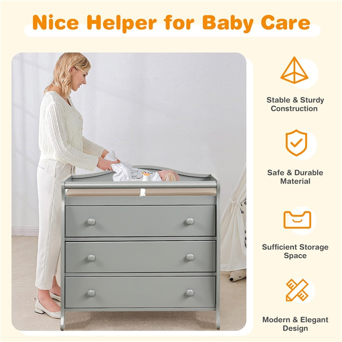 Baby Changing Table Infant Diaper with 3 Drawers and Safety Belt-Brown
