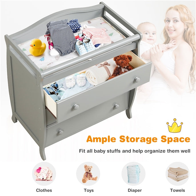 Baby Changing Table Infant Diaper with 3 Drawers and Safety Belt-Brown