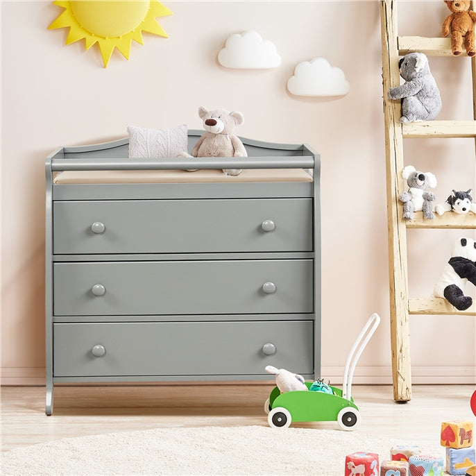 Baby Changing Table Infant Diaper with 3 Drawers and Safety Belt-Brown