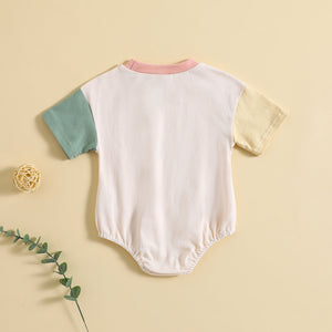 Baby Solid Color Stitching Romper Short Sleeve