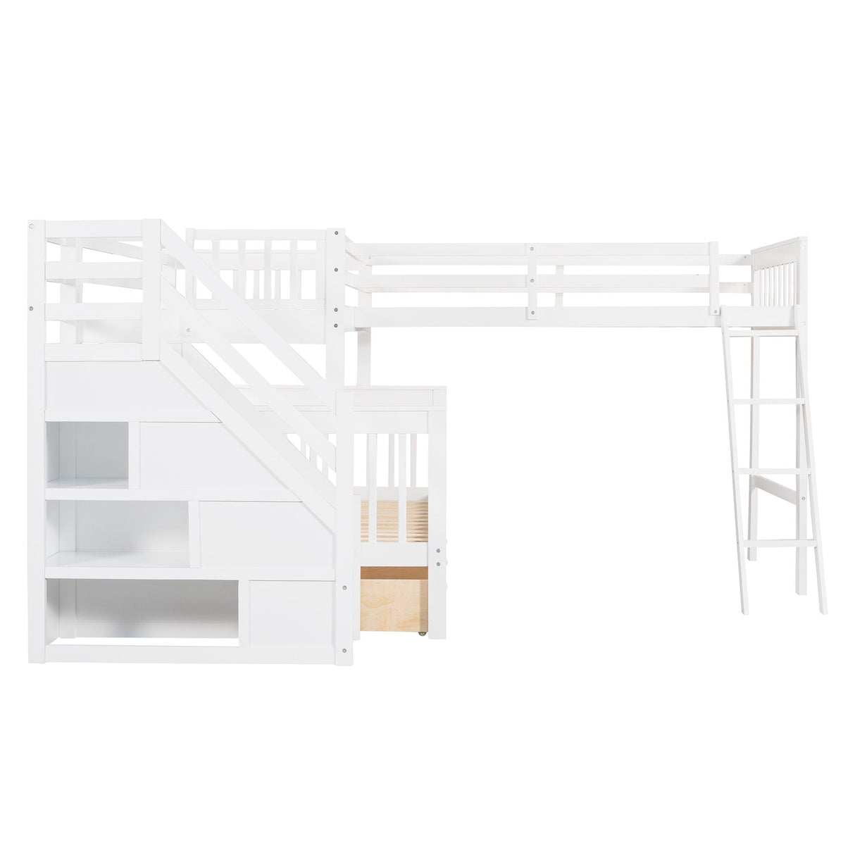 Solid L Shaped Bunk Bed With 3 Drawers, Ladder And Staircase by Couch.com
