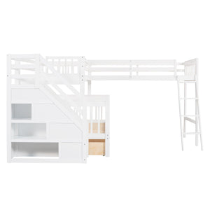 Solid L Shaped Bunk Bed With 3 Drawers, Ladder And Staircase by Couch.com