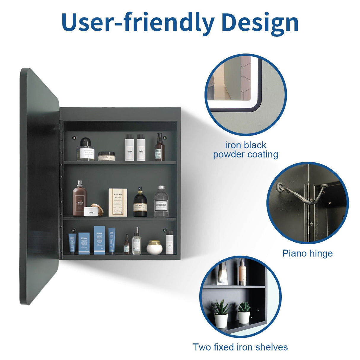 24X30" Led Black Framed Wall Mount Medicine Cabinet With Mirror Anti - Fog Function 3 Colors With Light - Black by Couch.com