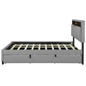 Upholstered Platform Bed With Storage Headboard, Trundle & 2 Drawers And A Set Of Sockets & USB Ports by Couch.com