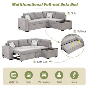Sectional Pull-Out Sofa Bed L-Shaped Corner Sofa Couch With Storage Chaise, USB Ports, Power Sockets, Cup Holder For Living Room, Bedroom, Study by Couch.com