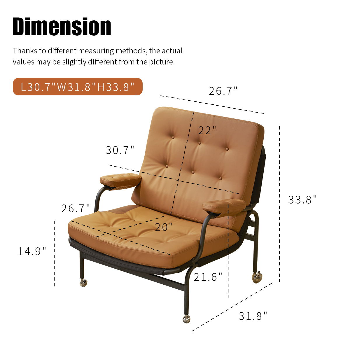 Bonded Leather Armchair, Modern Accent Chair High Back, Living Room Chair With Metal Legs And Soft Padded, Sofa Chairs For Home Office, Bedroom, Dining Room - Light Brown by Couch.com