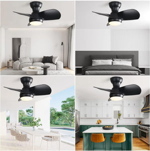 23" Bedroom Ceiling Fan With 3 Color Dimmable 3 ABS Blades Remote Control Dc Motor Black With 18W Led Light by Couch.com