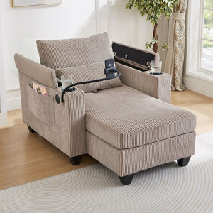 Convertible Chaise Lounge Sofa Chair With USB Ports, Cup Holders, Phone Holder And Storage by Couch.com