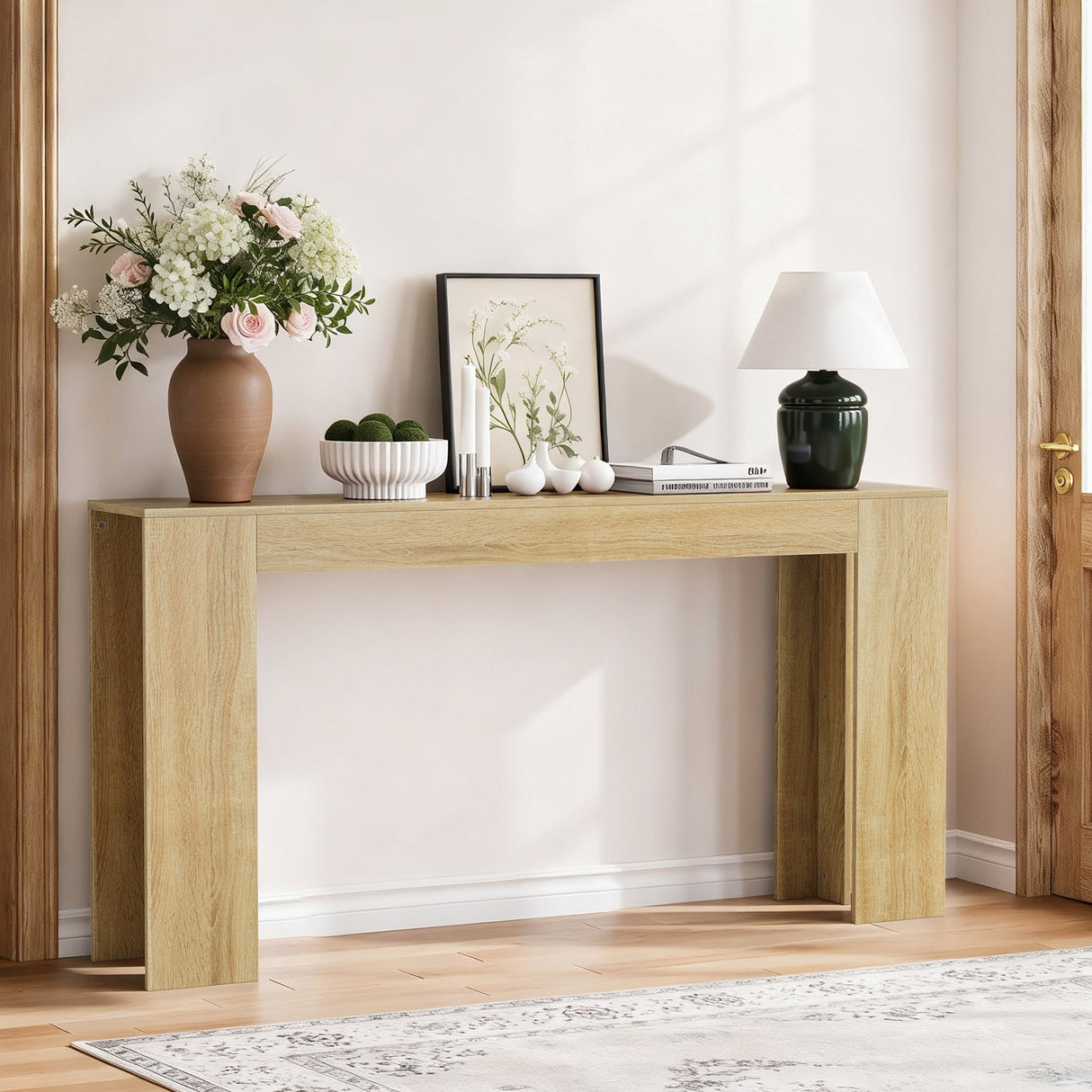 Farmhouse Style Oak-Colored Extra-Long Console Table