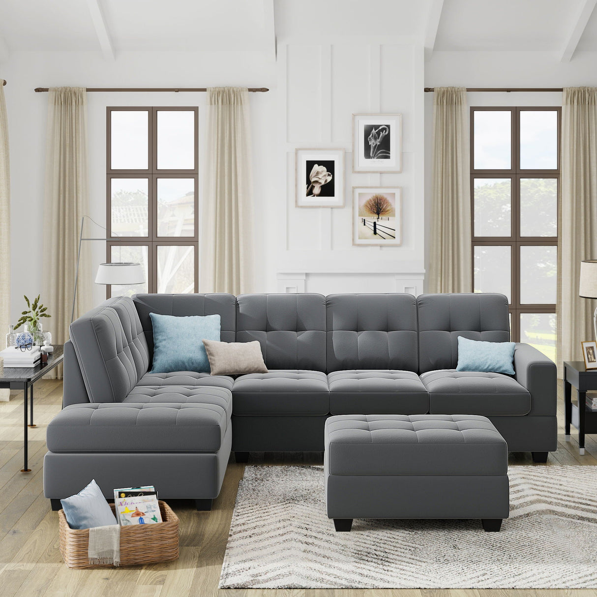 Sectional Sofa With Reversible Chaise Lounge, L-Shaped Couch With Storage Ottoman And Cup Holders by Couch.com