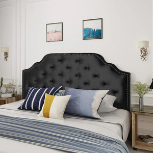 Charismatic Queen Size Headboard with Button Tufting and Nailhead Trim