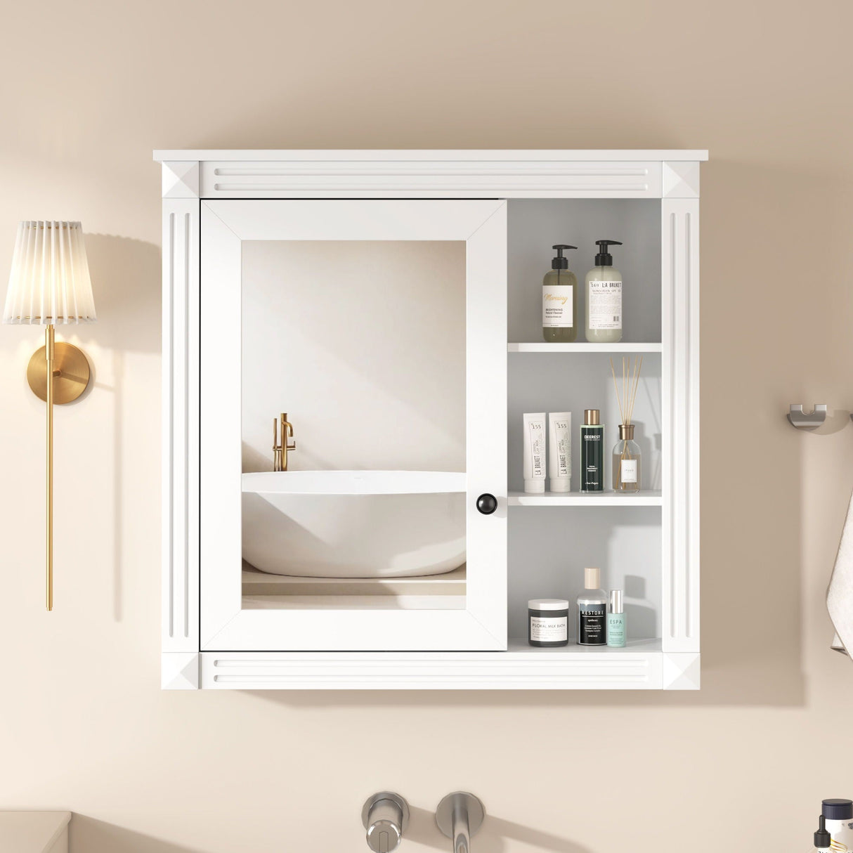 Bathroom Medicine Cabinet With Mirror, Wall Mounted Mirror Cabinet With Storage Organizer, Over The Toilet Storage White Storage Cabinet For Bathroom - White by Couch.com