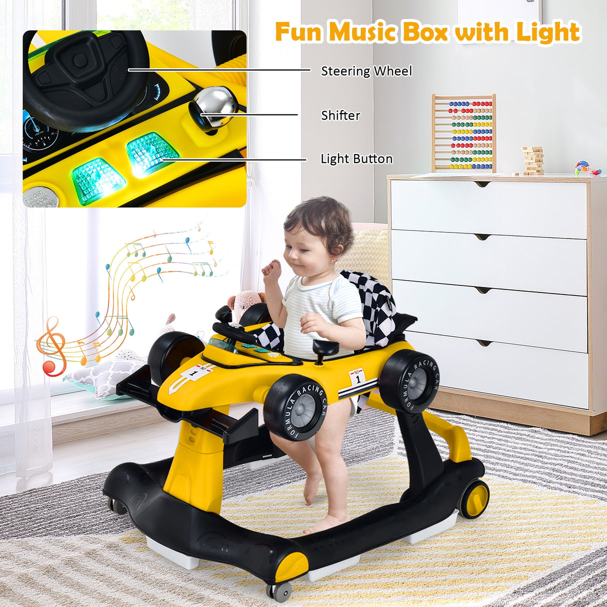 4-in-1 Foldable Activity Push Walker with Adjustable Height-Red