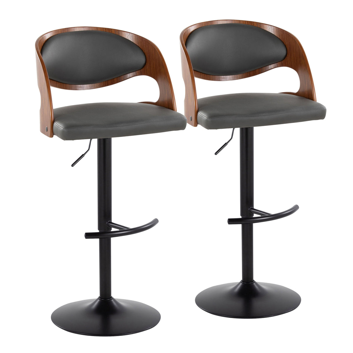 Pino - Mid Century Modern Adjustable Barstool With Swivel With Rounded T Footrest (Set of 2) by Couch.com