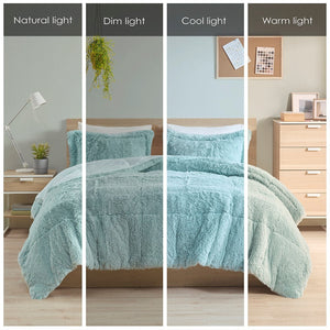 King/Cal King Shaggy Long Fur Comforter Mini Set