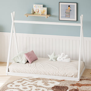 Wood Tent Bed For Kids, Montessori Style Low - Floor Bed, House-Shape Tent Bed Frame by Couch.com