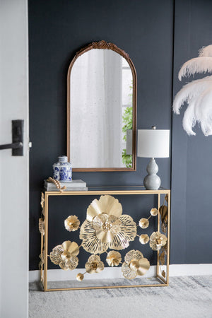 Hand Carved Rose Antique Mirror Frame, Wood Arch Mirror Wall Decor For Living Room by Couch.com