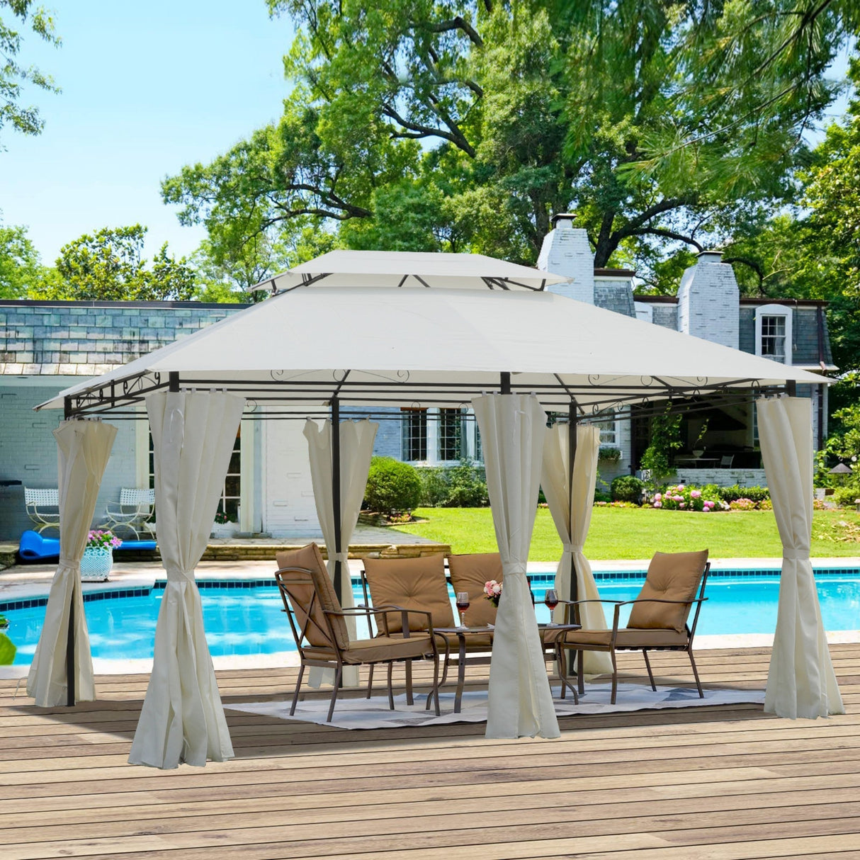 13x10 Outdoor Patio Gazebo Tent with Ventilated Double Roof and Sidewalls