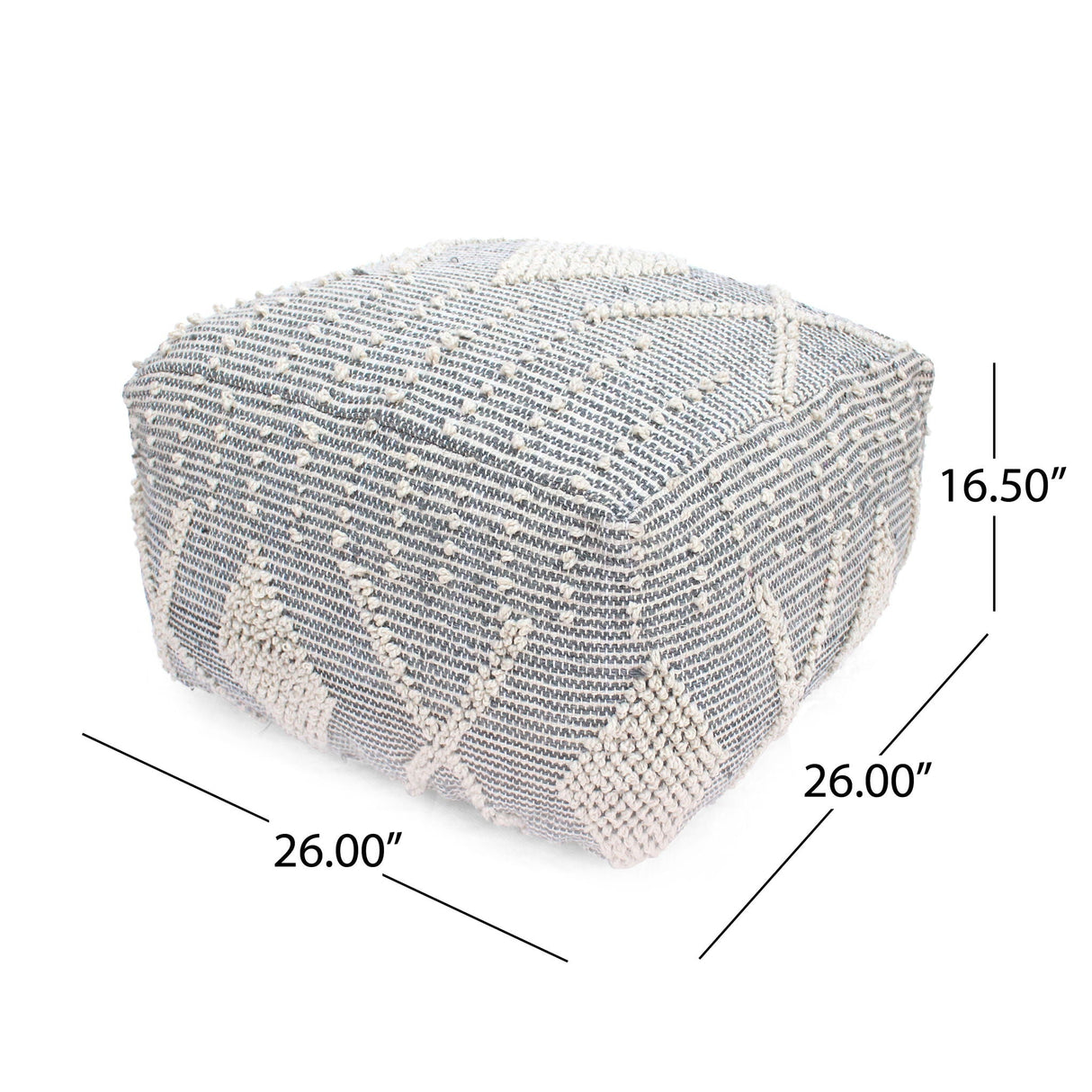 Diamond - Handcrafted Faux Yarn Pouf - Ivory / Gray