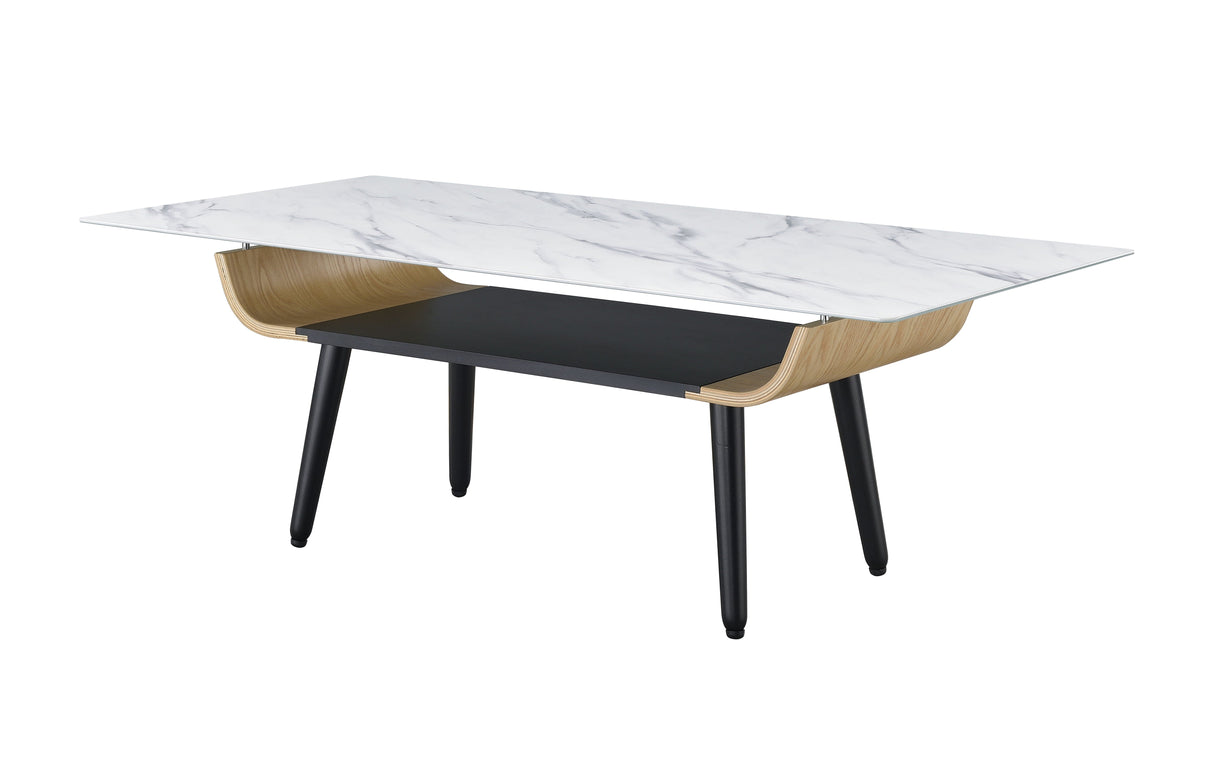 Landon - Coffee Table With Glass Marble Texture Top And Bent Wood Design by Couch.com