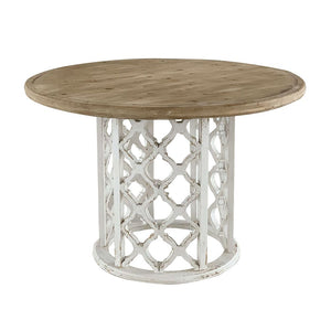 Round Wooden Dining Table With Ornate Cut Out Base - Brown / Antique White