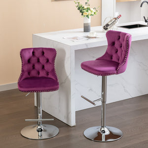 Swivel Velvet Barstools Adjusatble Seat Height From 25-33", Modern Upholstered Chrome Base Bar Stools With Backs Comfortable Tufted For Home Pub And Kitchen Island (Set of 2) by Couch.com