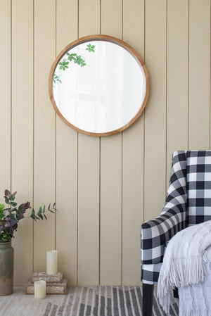 Wood Round Mirror, Farmhouse Decor Style Circle Wall Mirror For Living Room Bathroom Entryway - Brown by Couch.com