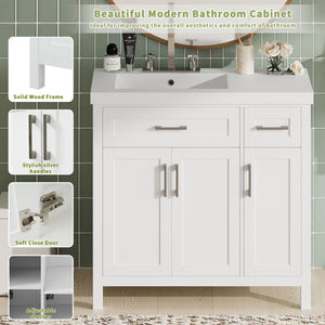 Bathroom Vanity Cabinet With Resin Integrated Sink - 2 Drawers, 3 Doors by Couch.com