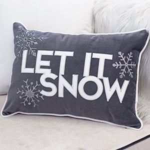 Nneka Let It Snow Gray Velvet Lumbar Pillow with Insert 14x20