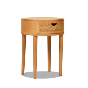Cabana - Round Cane Storage Side Table - Natural Brown Oak by Couch.com